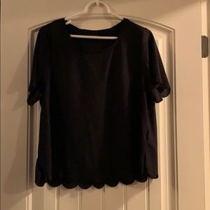 Topshop black T-shirt with scallop detail